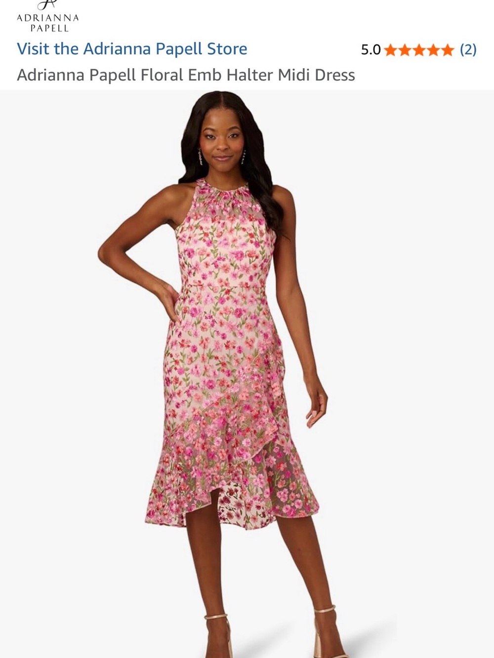 NWT Adrianna Papell Pink Multi Floral Halter Midi Dress size 10 - Picture 9 of 13